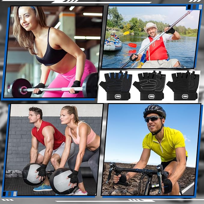 Fourluoo 3 Pairs Weight Lifting Gloves for Men Women, Gym Workout Gloves with Full Palm Protection, Breathable Anti-Slip Fitness Glove for Training, Cycling, Pull-ups, Medium