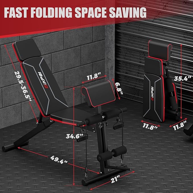 GIKPAL Adjustable Weight Bench - Workout Bench Press for Home Gym | Foldable Incline Decline Sit up Exercise Bench for Full Body Strength Training w/Leg Extension and Preacher Pad