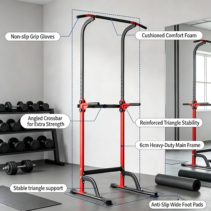Pull Up Bar for Home Gym, Heavy Duty Dip Station with 330LBS Capacity, Multi-Function Pull Up & Dip Stand for Strength Training, Chin Ups Push Ups, 1.2mm Steel Tube