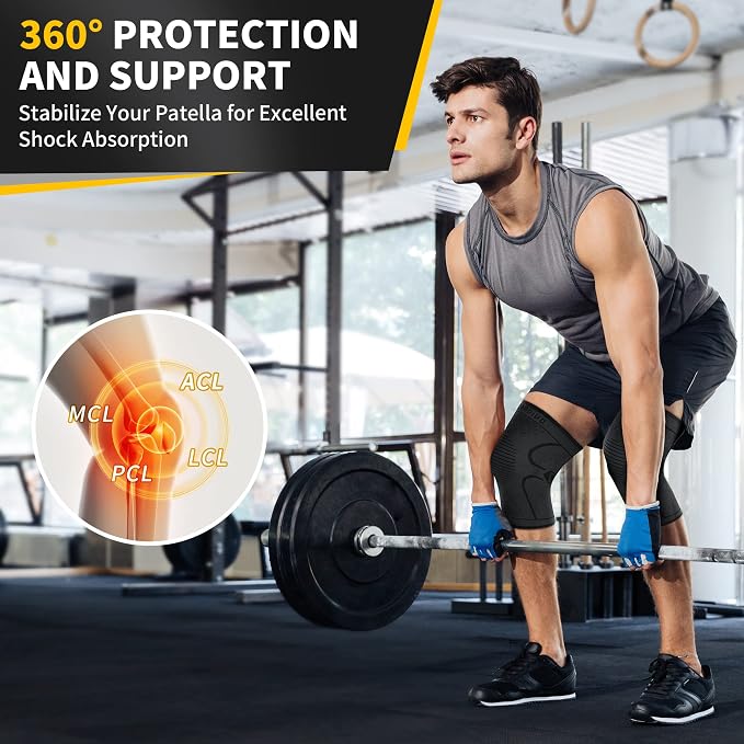 CAMBIVO 2 Pack Knee Brace, Knee Compression Sleeve Support for Men and Women, Knee Pads for Running, Hiking, Meniscus Tear, Arthritis,Joint Pain Relief (Black,Small)