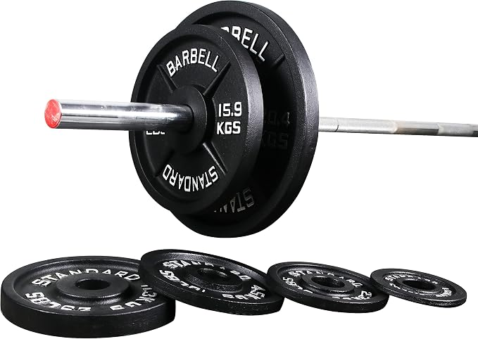 Signature Fitness Olympic 2-Inch Cast Iron Plate Weight Plate for Strength Training and Weightlifting, Multiple Sizes