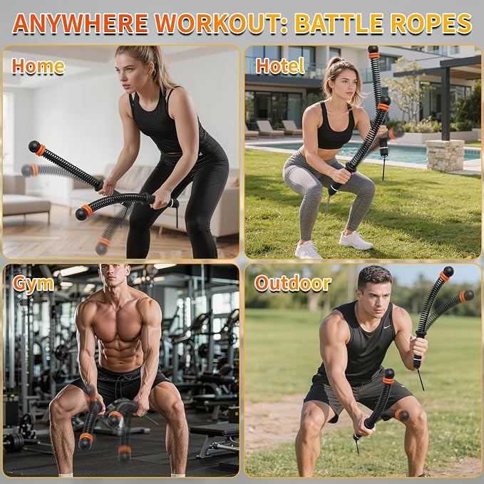 Ropeless Battle Ropes for Home Gym, Portable Cordless Weighted Battle Rope | Storage Bag, Weighted Battle Rope for High Calorie Burn, Men & Women Fitness Equipment, HIIT & Low-Impact Aerobic Training