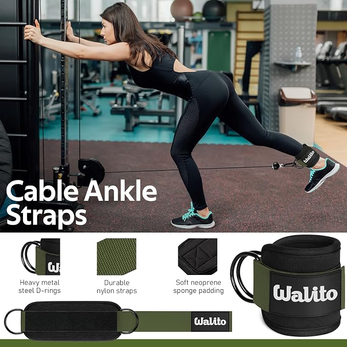 WALITO 8Pcs Barbell Pad Set for Hip Thrust - Squat Pad,Gym Accessories for Women with Bar Bad,Bench Press, with Gym Ankle Straps,Resistance Bands for Working Out,Lifting Strap,Carry Bag