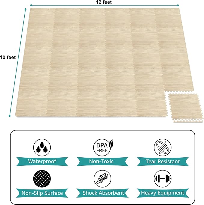 Sorbus Wood Grain Floor Tiles Foam Mat EVA Interlocking Mats Tile 3/8-Inch Thick Flooring Wood Puzzle Exercise Mats w/Borders - Home Playroom Basement, Apartment, Trade Show, Baby, Dance