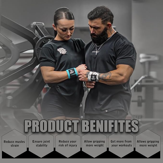 Improved Lifting Support & Stability - Gym Wrist Wraps for Weightlifting 14" Premium Quality Hand Wraps with Thumb Loop - Weight Lifting Wrist Wraps for Pain & Support
