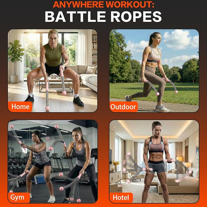 Ropeless Battle Ropes for Home Gym, Portable Cordless Weighted Battle Rope | Storage Bag, Weighted Battle Rope for High Calorie Burn, Men & Women Fitness Equipment, HIIT & Low-Impact Aerobic Training