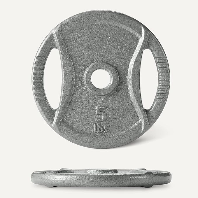 Amazon Basics 1-Inch Grip Weight Plates, Cast Iron, Strength Training, Home Gym