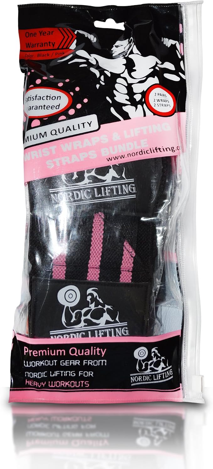 Wrist Wraps + Lifting Straps Bundle (2 Pairs) for Weightlifting, Cross Training, Workout, Gym, Powerlifting, Bodybuilding - Support for Men/Women, Avoid Injury During Weight Lifting