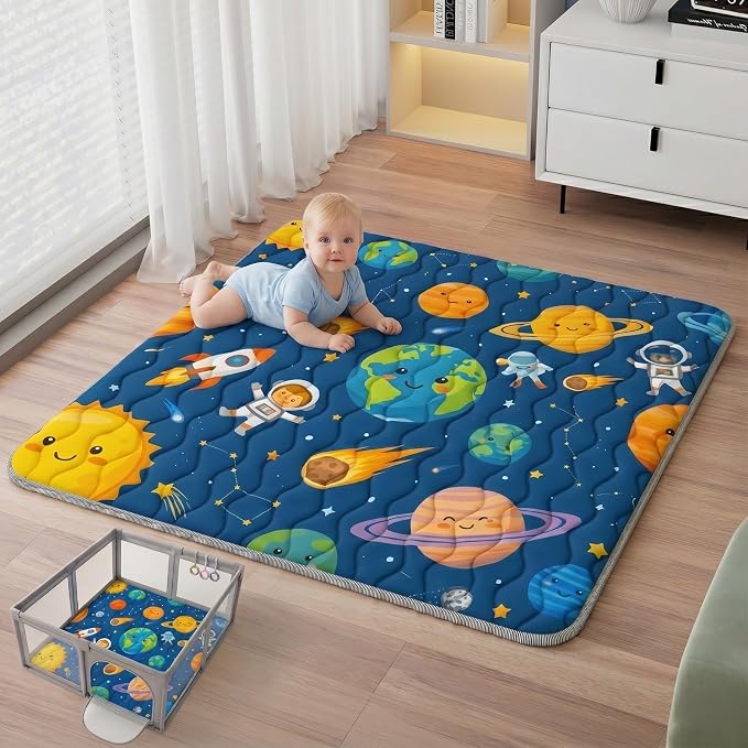 Baby Play Mat, 50x50 Thickened Playpen Mat, Waterproof & Non-Slip, Foldable Play for Floor, Machine Washable Crawling Mats for Infants & Toddlers, Floor Activity and Playing & Learning, Space