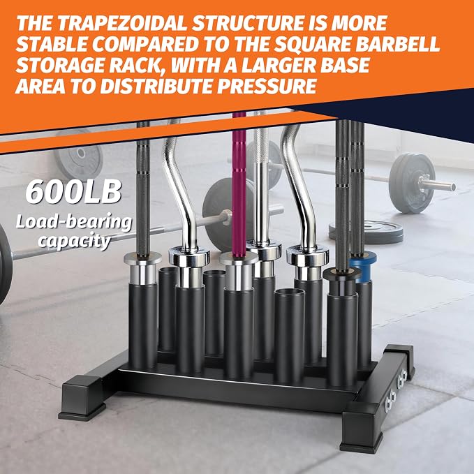 EVERYMATE Vertical Barbell Rack - Heavy-Duty Steel Organizer, Barbell Holder Floor Stand, Fits 2" Olympic Bars with Scratch-Resistant Inserts, Space-Saving for Home/Garage/Commercial Gym