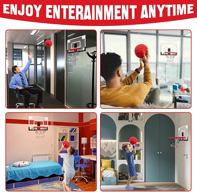 Indoor Mini Basketball Hoops with Powerful Suction Cups for Window and Wall | Wall Mounted Basketball Hoops, Basketball Backboard for Bedroom Office Dorm Room, Outdoor Toy Gifts for Kids and Adults