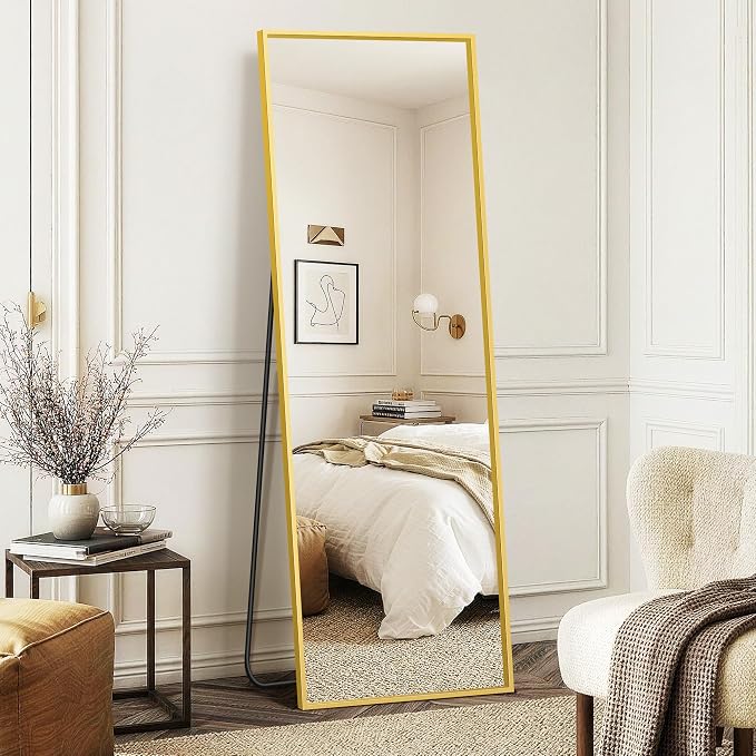 FICTOR Full Length Mirror with Stand, Floor Standing Mirror, 70"x24", Gold | HD Shatterproof Glass, Free-Standing or Wall-Mounted, Full Body Mirror for Bedroom, Living Room, Dressing Room, Entryway