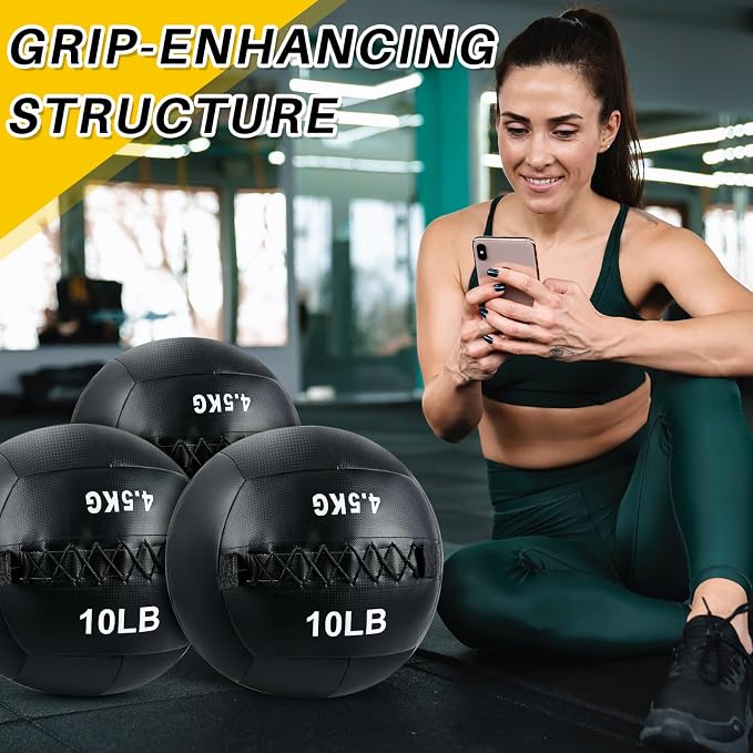 Lunmon Soft Wall Medicine Ball for Exercise Fitness Slam Weighted Med Ball with Non Slip Grip for Slamming Workout Strength Conditioning Core Training Lunge and Partner Toss