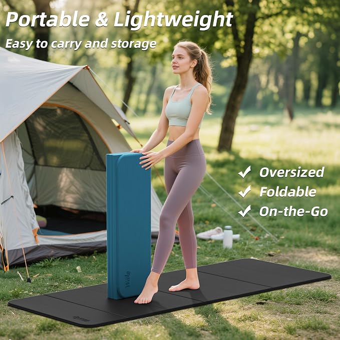 Foldable Yoga Excercise Mat 71"L x 24"W, Odourless Light Weight POE Mat For Home Fitness and Gym Workouts, 1/4 inch Non-slip design for All Types of Yoga Pilates