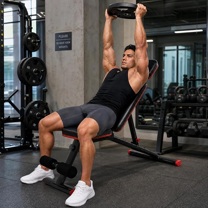 HULKFIT Adjustable Folding Weight Bench, Heavy Duty Workout Bench with Multiple Backrest Positions, Stable Incline Decline Flat Exercise Bench for Full Body Strength Training at Home Gym