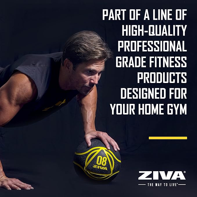 ZIVA Medicine Ball – Durable Rubber Weighted Ball with Easy-Grip Textured Shell for Core, Balance and Strength Training – Commercial Quality (Black, 4–20 lb)