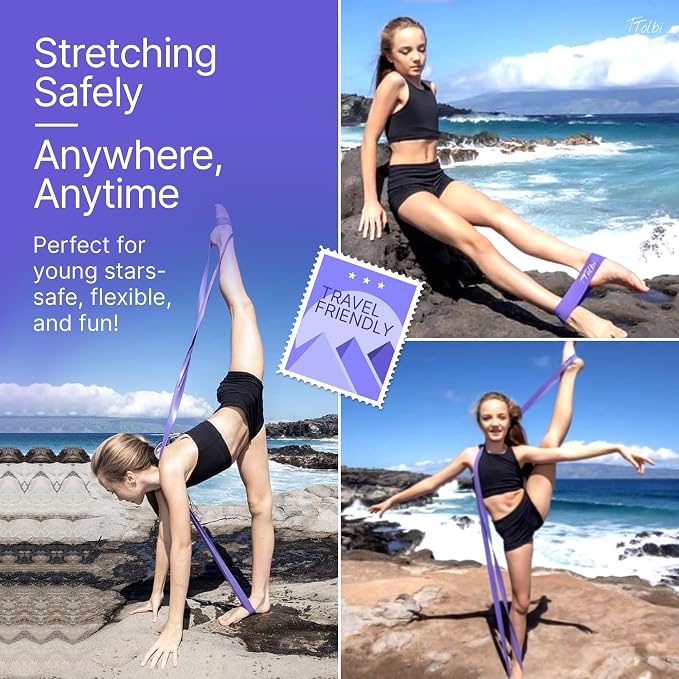 2-Pack Ballet Stretch Bands with Foot Mini Loop, Natural Rubber Dance Bands | Splits and flexibility training for kids, teens and adult dancers, gymnasts and cheerleaders, beginner guide and travel bag