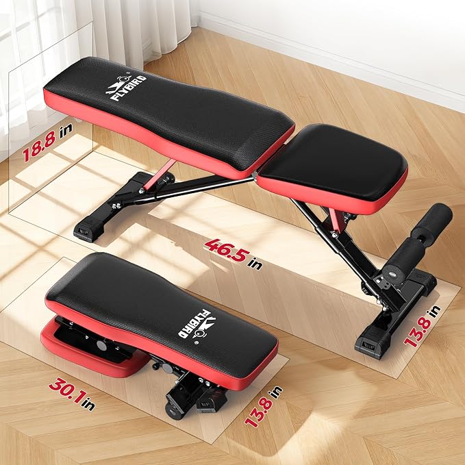 FLYBIRD Adjustable Weight Bench, Full Body Workout Bench for Home Garage Gym Strength Training, Incline Flat Decline for Sit Up Bench Press