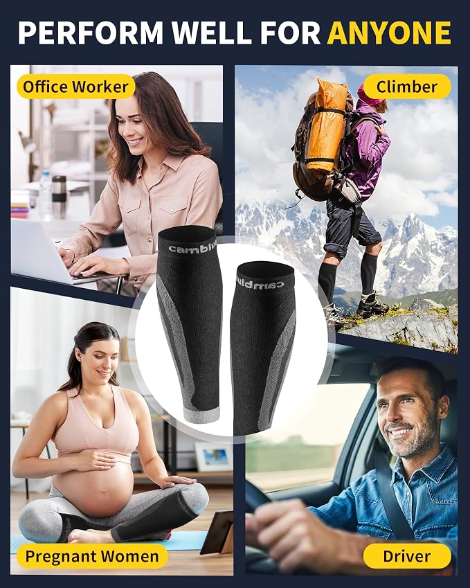 CAMBIVO Calf Compression Sleeve for Shin Splints & Running Support-3 Pairs | Leg sleeves for men & women, 15-20mmHg footless compression socks for gym & recovery, varicose veins