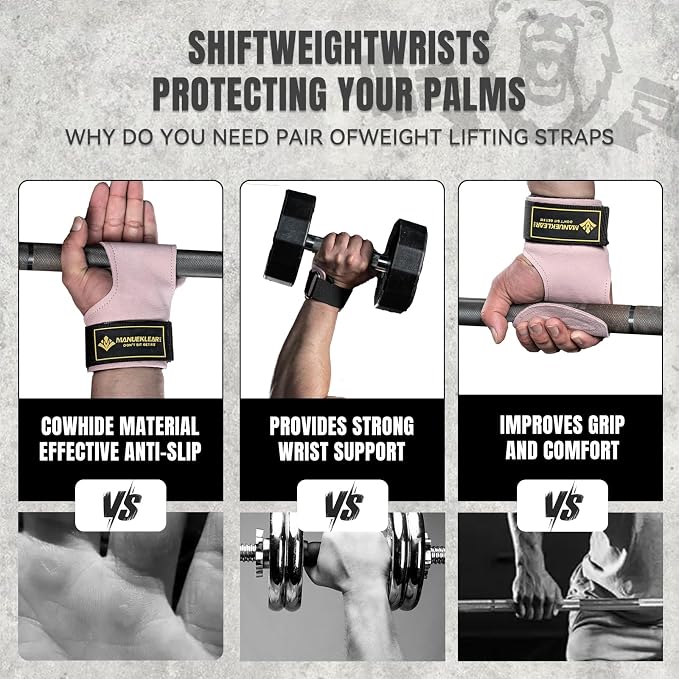 MANUEKLEAR Gym Straps Weight Lifting, Double Leather Lifting Straps for Men Deadlift with Cushion Wrist Loop, Gym Lifting Wrist Wraps for Weightlifting