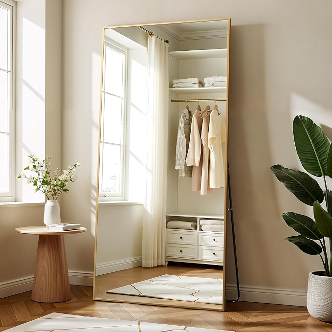 BEAUTYPEAK 80"x40" Rectangle Full Body Floor Mirrors, Full Length Mirror | Hanging or Leaning, Aluminum Alloy Frame Wall Mirror for Bedroom, Dressing Room, Gold