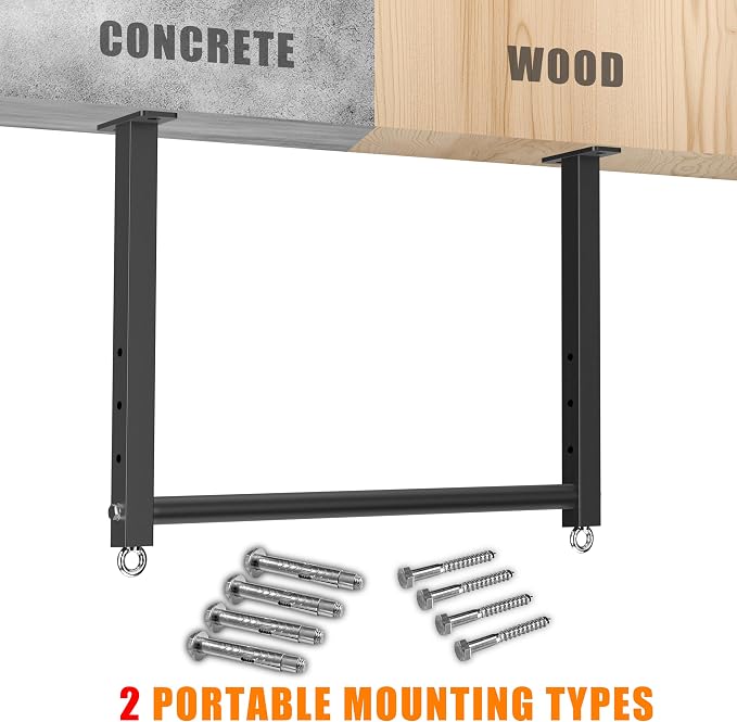 Ceiling Mounted Pull Up Bar, 700 LBS Heavy Duty 4 Adjustable Pull Up Bar, 24" Rafter Pull Up Bars, Ceiling Joist for Garage/Gym/Basement with Comfortable Grip & Round Anchors