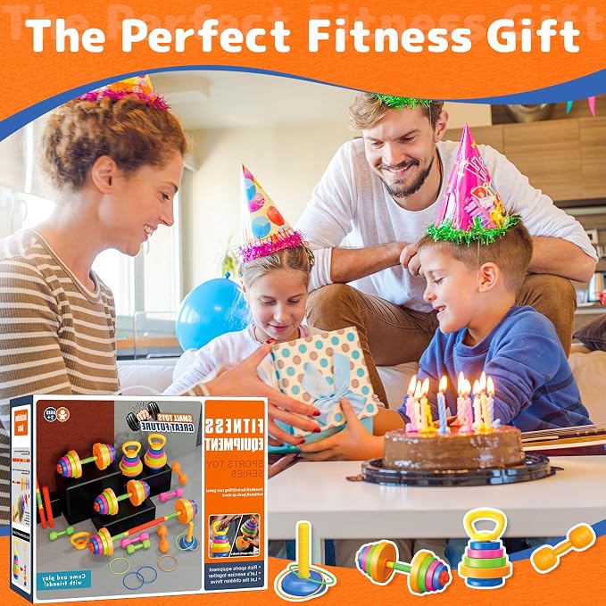 6-in-1 Kids Weight Set, Kid exercise equipment, Kids Workout Equipment Toys | Adjustable Kids Barbell, Dumbbell, Kettlebell, Push-Up ,Ring. Fitness Play Gym Toys Set Gift Small Weights for Kids Boy Girl