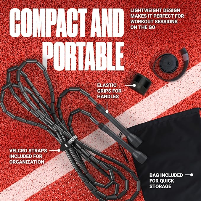 Sportbit Custom-Fit Beaded Jump Rope – Adjustable Length for Kids & Adults, Men & Women – Durable Fitness Rope for Gym & Home