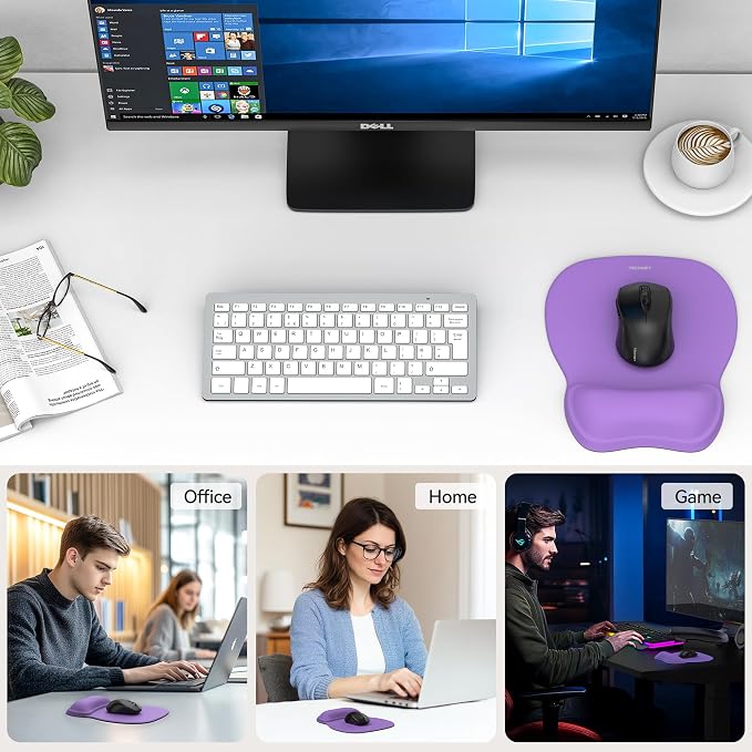 TECKNET Gel Ergonomic Mouse Pad with Wrist Rest, Non-Slip PU Base, Purple | Comfortable Gel Cushion, Pain Relief, Smooth and Waterproof Surface, Mouse Pad with Wrist Rest for Office, Gaming and Study