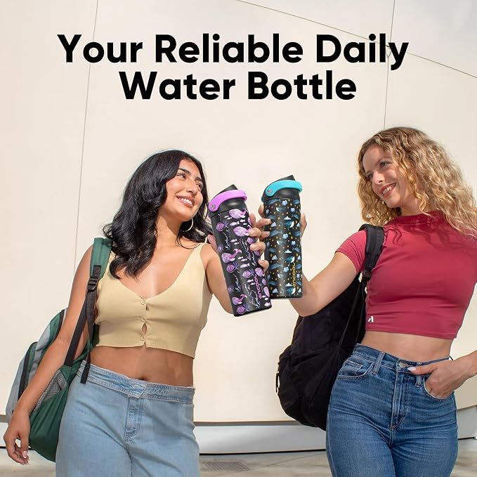 ENCOOL Leakproof Insulated Water Bottle with Straw Dual-Sip Water Bottle Bag-Safe Design for Work, Commute & Gym – Keeps Drinks Cold All Day, 24 oz, Sky Whale