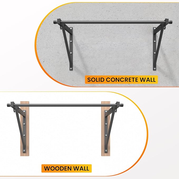 Wall Mounted Pull Up Bar with 500LBS Weight Capacity | 51" Length Chin Up Bar, Easy to Install, Adjustable Strength Training Pull-Up Bars, Reinforced Thick Metal Construction