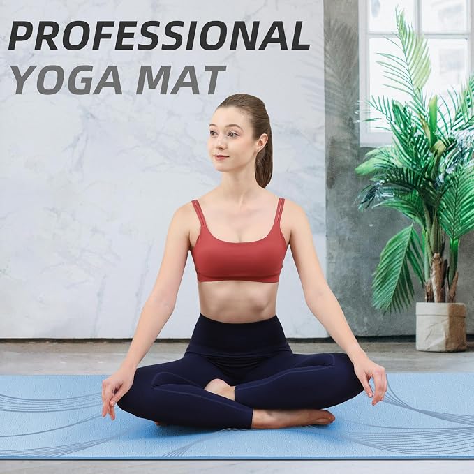Yoga Mat Extra thick 8mm Exercise mat, Soft Lightweight TPE Fitness Mat with strap, High Elasticity, Anti-fatigue,non-slip mat for Women, Yoga, Camping, Travel, Gym & Outdoor | 72"L x 0.32"Th
