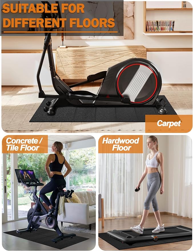 Treadmill Mat 68"x24", WERCHO Foldable Walking Pad Mat for Carpet Hardwood Floors 4mm Heavy-Duty Exercise Equipment Mat for Treadmil Pad,Spin Bike, Elliptical Trainer, Home, Gym