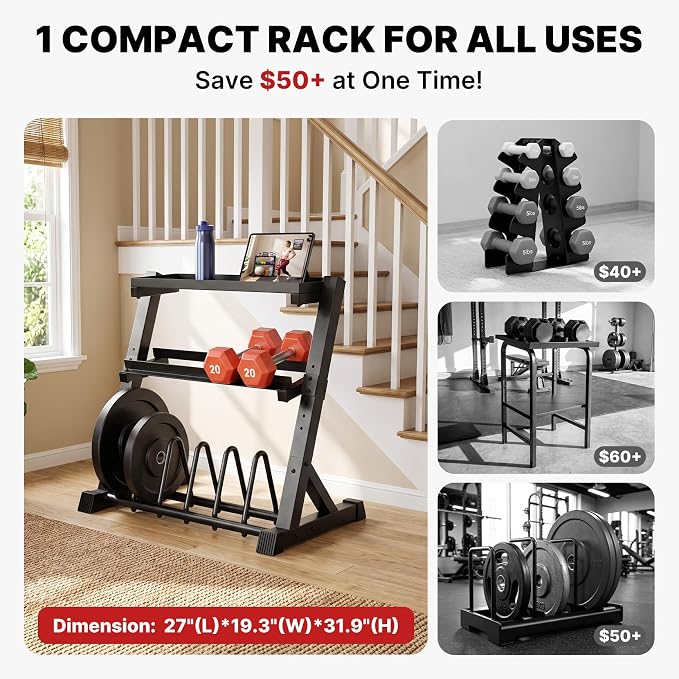 YOLEO Dumbbell Rack, Adjustable & Compact Weight Rack for Dumbbell, Kettlebell, Barbell, Heavy Duty Weight Storage Organizer, Space-Saving Dumbbell Storage Stand Holder for Home Gym - 1100LBS Capacity (Rack Only)