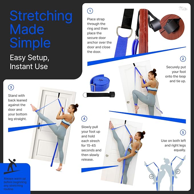 Leg Stretcher Strap with Door Anchor and Resistance Band, Splits Trainer | Home Flexibility Trainer for Splits, Ballet, Dance, Cheer, Yoga, Gymnastics, Pole and Taekwondo, Kids to Adults, All Levels