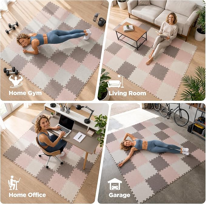 AIRHOP 18 PCS Gym Floor Mat, EVA Foam Puzzle Gym Mat, High-Density Interlocking Foam Floor Tiles for Home Gym, Play Workout Garage Kitchen Flooring 12.6"x12.6"x0.4"