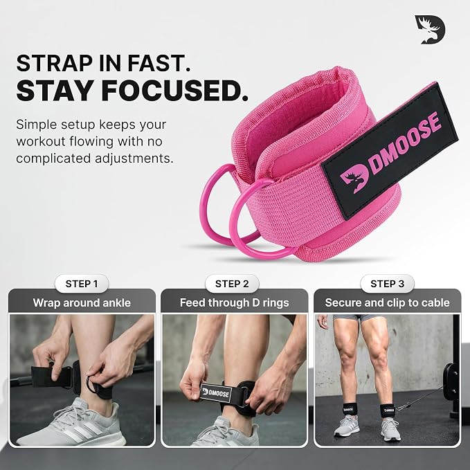 DMoose Ankle Strap for Cable Machine - One Size Fit with Premium Padding, Workout Kickback Ankle Cuffs, Ankle Bands for Working Out, Booty Workouts, Leg Extension, Hip Abductors & Lower Body Exercises