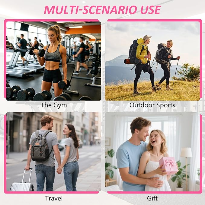 JACZZO Magnetic Gym Bag, Water Bottle Holder,Hands-Free Phone Mount,Gym Gifts for Women and Men (Pink)