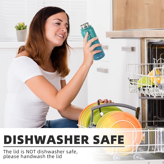 Fanhaw 32 oz Insulated Stainless Steel Water Bottle with Anti-Dust Chug Lid, Leakproof Vacuum Sports Bottle for Kids, Teens & Adults, Back to School Essentials (Red Black)