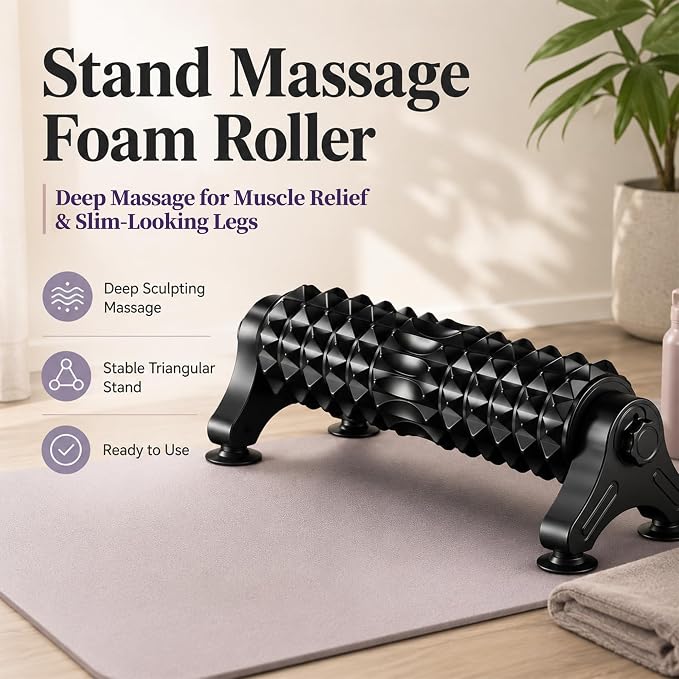 Foam Roller with Stand, 20 Inch Detachable EVA Massage Roller | adjustable stand, textured EVA surface, suction cup stand, 440 lb support, for back leg shoulder stretching