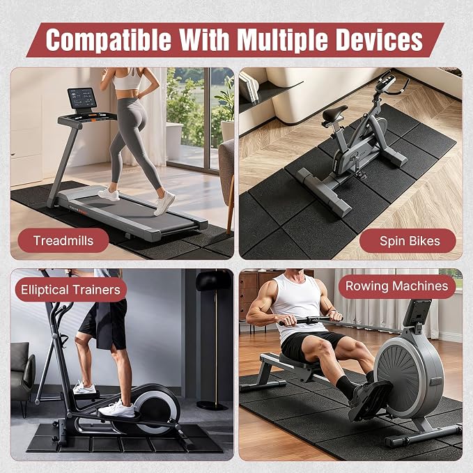 Treadmill Mat for Floor Protection, 68" × 29" Heavy Duty Exercise Equipment Mat for Home Gym, Anti-Slip Shock Absorption Pad for Treadmill, Elliptical, Stationary Bike, Rowing Machine