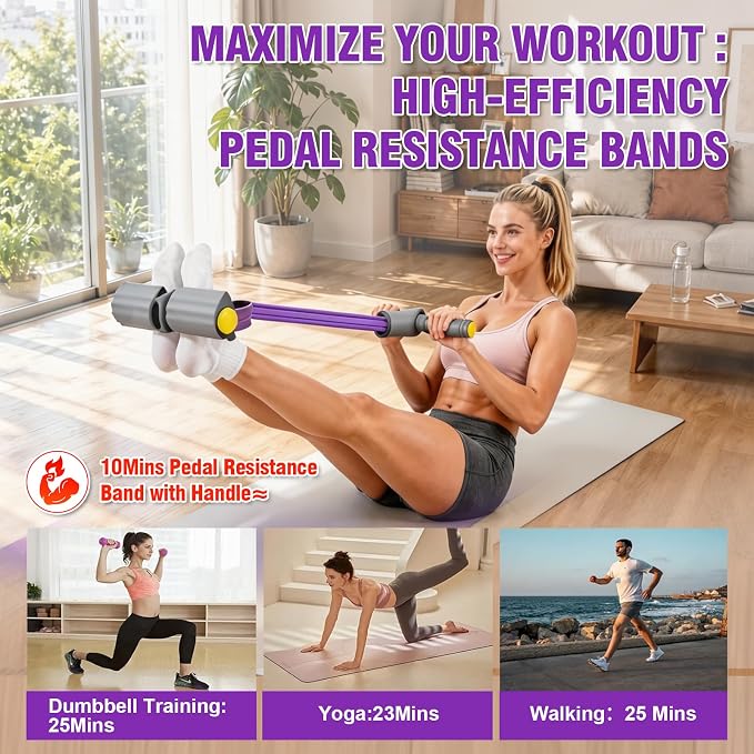 Multifunction Foot Pedal Resistance Bands with Handles, 6-Tube Elastic Yoga Exercise Bands, Home Gym Workout Equipment for Women & Men to Abs, Core, Leg, Arm, Waist Stretching