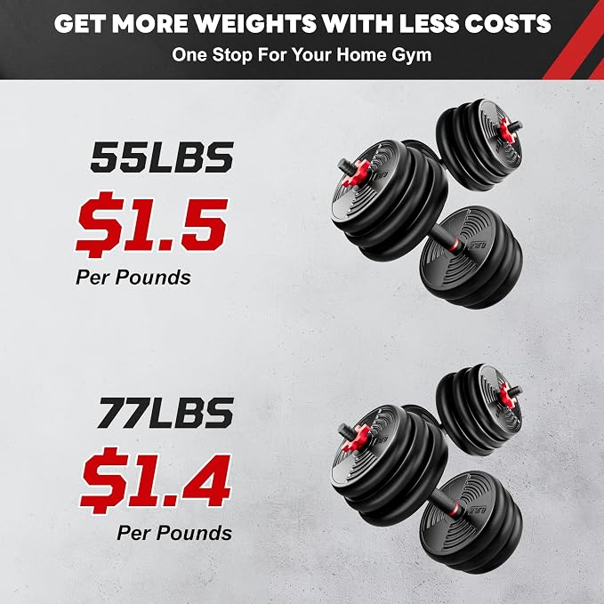 Adjustable Dumbbells, GOIMU 32/54/76/94LBS Free Weight Set, 4 in 1 Dumbbell Set Used as Barbell, Kettlebell, Push Up Stand, Fitness Exercise for Home Gym Suitable Men/Women