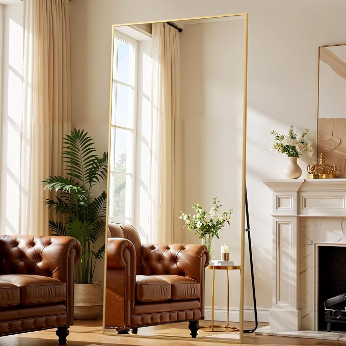 BEAUTYPEAK 86"x40" Rectangle Full Body Floor Mirrors, Full Length Mirror | Large Gold Mirror with Stand for Bedroom, Dressing Room, Leaning, Standing or Hanging Horizontally/Vertically
