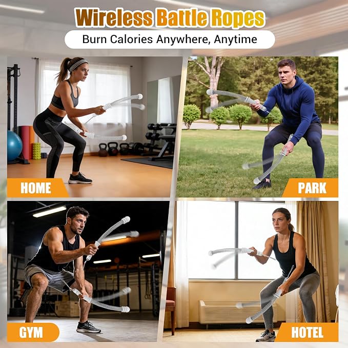 Portable Ropeless Battle Ropes, Adjustable Weights Cordless Battle Ropes for Home Gym with Storage Bag, Weighted Exercise Equipment for Low-Impact Workout, Strength & HIIT, for Men & Women