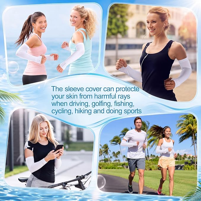 SATINIOR 8 Pairs Sun Protection Cooling Arm Sleeves Upper Compression Sleeve Plus Size Slimming Arm Shaper Wrap for Women