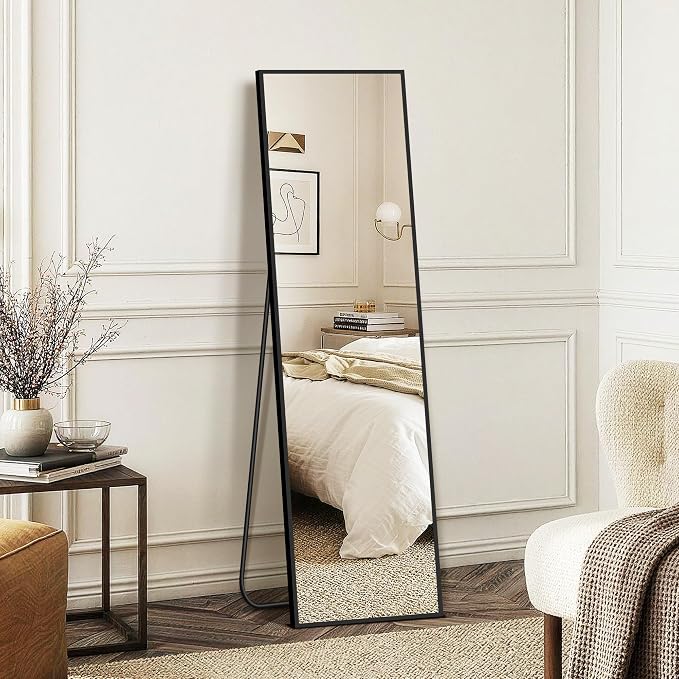 FICTOR Full Length Mirror with Stand, Floor Standing Mirror, 56"x15", Black | HD Shatterproof Glass, Free-Standing or Wall-Mounted, Full Body Mirror for Bedroom, Living Room, Dressing Room, Entryway