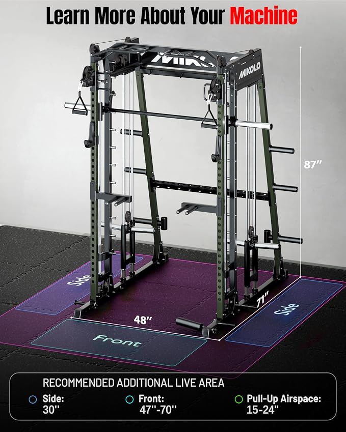 Mikolo M4 2.0 Smith Machine, 2200lbs Squat Rack with LAT-Pull Down System & Cable Crossover Machine, Training Equipment with Leg Hold-Down Attachment
