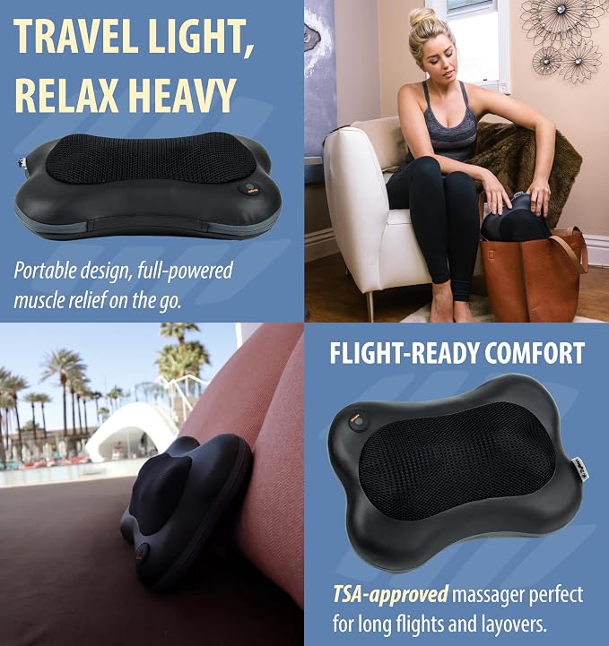 Zyllion ZMA-13 Back and Neck Massager with Heat for Pain Relief, Black | Shiatsu, Deep Tissue, 3D, Electric, Kneading, Massage Pillow, Muscle Therapy, Doctor Recommended, Car Adapter, Not Cordless