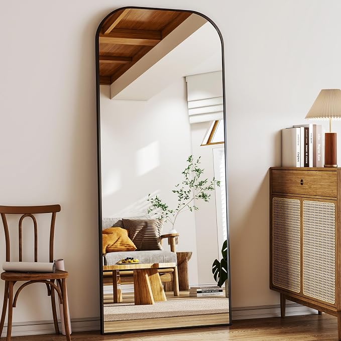 XRAMFY Full Length Mirror, 71"x28" Floor Mirror Freestanding, Arched Floor Standing Large Mirror Full Body Mirrors with Stand for Bedroom, Hanging Mounted Mirrors for Living Room,Black